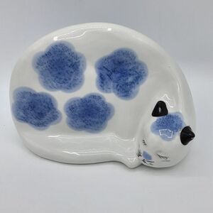 Countryside Collection Flambro Imports,Inc Vtg Sleeping Cat Figurine White/Blue.